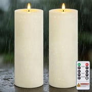 Homemory Set of 2 Flameless Pillar Candles, Waterproof Outdoor LED, Battery Operated with Remote and Timer