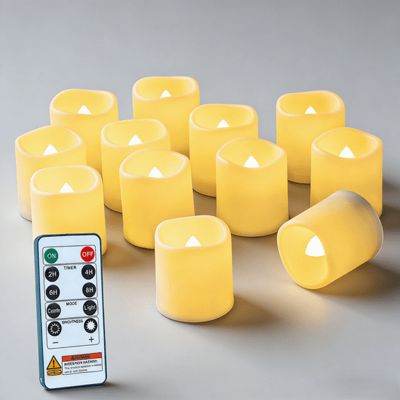 Homemory 400+ Hour Remote Control Candles, 2/4/6/8H Timer LED Votive Candles, Battery Operated Tea Lights in Warm White for Outdoor, Table, Halloween, Christmas (Batteries Included)