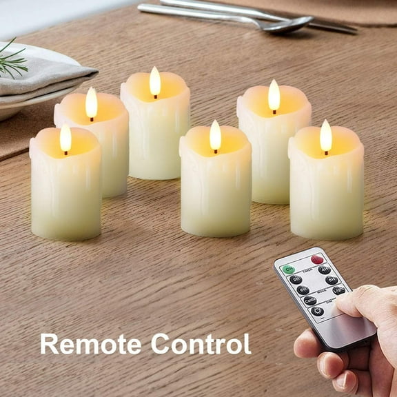 Homemory 6PCS Timer Remote Control Flameless Candles, Real Wax, 2" x 3" Flickering LED Pillar Candles for Wedding, Party and Holiday Decoration, Warm White Light