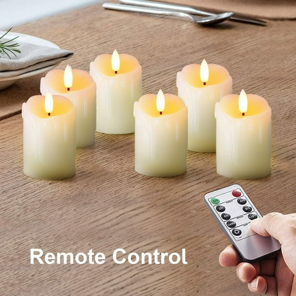 Homemory 6PCS Timer Remote Control Flameless Candles, Real Wax, 2" x 3" Flickering LED Pillar Candles for Wedding, Party and Holiday Decoration, Warm White Light