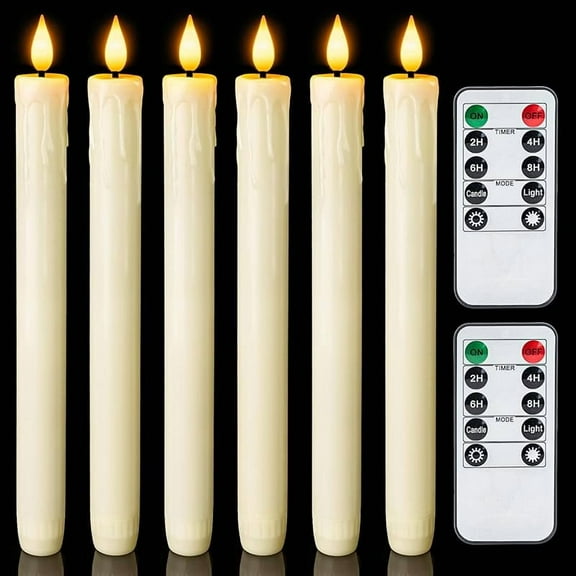 Homemory Black Flameless Taper Candles with Remote and Timer, Real Wax LED Taper Candles Battery Operated, Flickering Candle Sticks for Party Halloween Indoor Decoration, 6 Pcs, 9.6 inches
