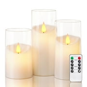 Homemory Flameless Candles, Battery Operated Acrylic LED Pillar Candles with Remote Control and Timer, Pure White, Set of 3