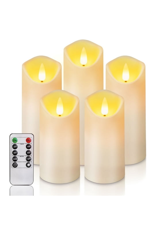 Homemory Flameless Candles, LED Candles, Battery Operated Candles with Remote Timers, Electric Fake Candles, Made of Frosted Plastic, Won't Melt, Ivory, Set of 5