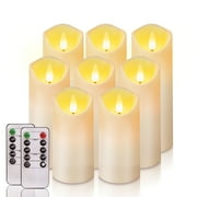 Homemory 8Pcs Flameless Pillar Candles with Remote,LED Candles, Battery Operated Candles with Remote Timers, Made of Frosted Plastic, Won't Melt, Ivory
