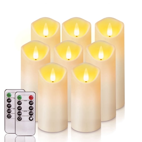 Homemory Flameless Pillar Candles Frosted Plastic LED Battery Operated Remote Control Timer 8-Count