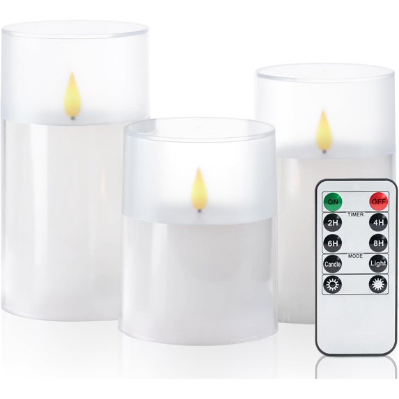Homemory Flameless Pillar Candles Realistic Flickering Flame Outdoor Waterproof LED Battery Operated Remote Timer 3-Count