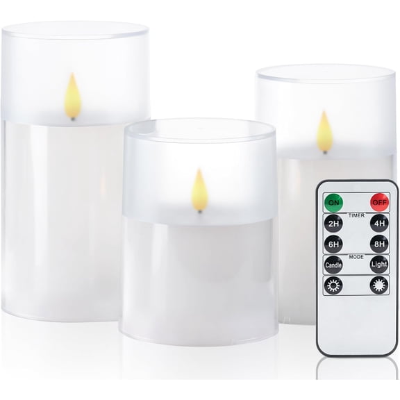 Homemory Flameless Pillar Candles Realistic Flickering Flame Outdoor Waterproof LED Battery Operated Remote Timer 3-Count