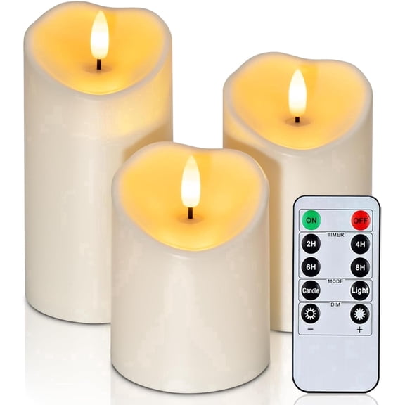 Homemory Flameless Candles Waterproof Outdoor Flickering LED Battery Operated with Remote Timer, Won't Melt, Ivory Plastic, Set of 3, 3 x 4, 5, 6 Inch