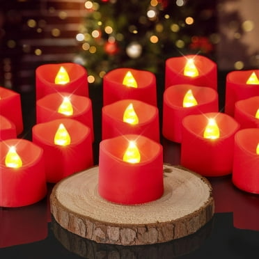Homemory Flameless Flickering LED Tea Light Candles Battery Operated, Red Tea Lights, Batteries Included, Pack of 24