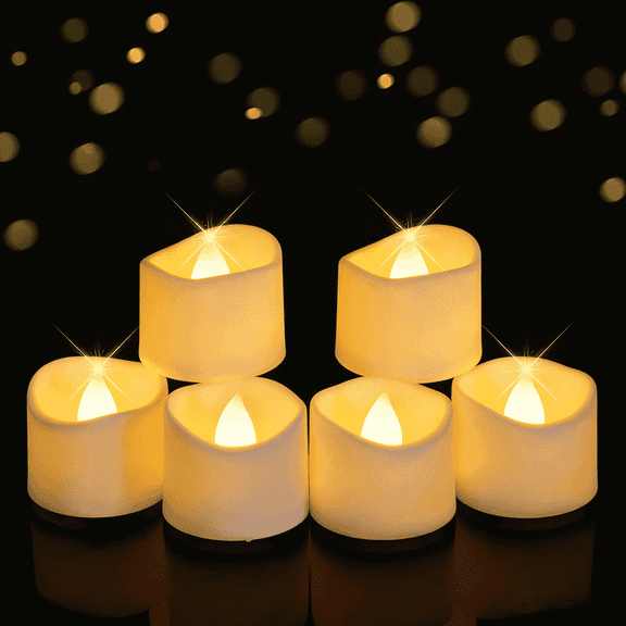 Homemory White 6 Pack Battery Operated Tea Lights, 200+Hour Electric Flickering Flameless Candles, Realistic Votive LED Tea Lights for Wedding Party Table Thanksgiving Christmas Decorations