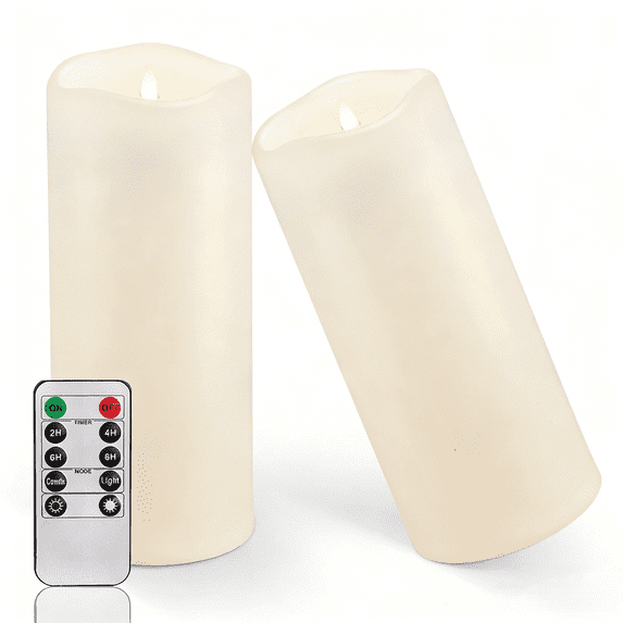 Homemory Flameless Pillar Candles, Waterproof Outdoor, Timer, Battery Operated, Flickering LED, Large 10 x 4 Inch, Set of 2