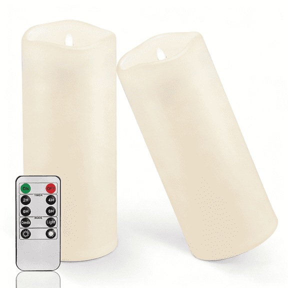 Homemory Flameless Pillar Candles, Waterproof Outdoor, Remote Control, Timer, Battery Operated, Flickering LED, Large 10 x 4 Inch, Set of 2