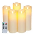 thumbnail image 1 of Homemory Flickering Flameless Candles, Battery Operated LED Pillar Candles with Timer and Remote, Moving Flame, Won't Melt, Ivory, Set of 5, 1 of 6
