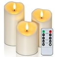 thumbnail image 1 of Homemory Waterproof Outdoor Candles,Flickering Flameless Candles Battery Operated LED Candles with Remote Timers, Won't Melt, Ivory Plastic, D3 x H4 5" 6", Set of 3, 1 of 8