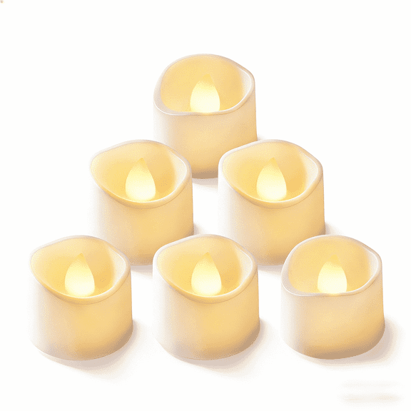 Homemory 6-Pack Novelty Flickering Flameless Tea Lights Candles, 200+Hours Battery-Operated LED Fake Candles for Wedding Table Centerpieces,Proposal,Anniversary, Ivory Base