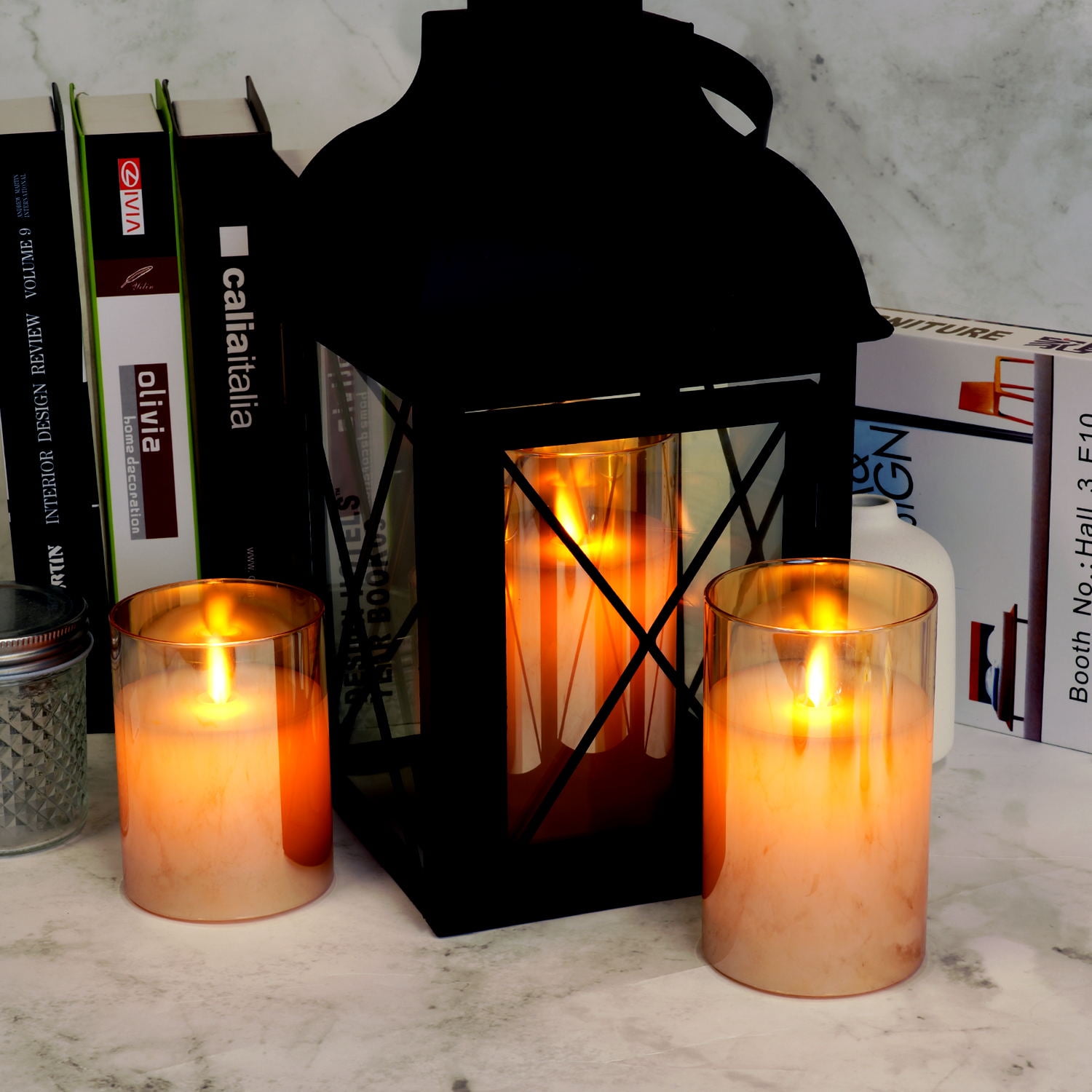 Homemory Gold Realistic Glass LED Pillar Candles with Remote Control