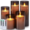 thumbnail image 1 of Homemory Gray Flickering Flameless Candles, Battery Operated Acrylic LED Pillar Candles with Remote Control and Timer, Set of 5, 1 of 8