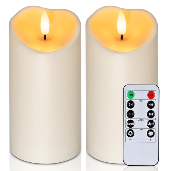 Homemory Outdoor Waterproof Flameless Candles, Flickering LED Candles, Battery Operated Candles with Remote and Timers, Ivory Plastic, Set of 2