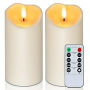 Homemory Outdoor Waterproof Flameless Candles, Flickering LED Candles, Battery Operated Candles with Remote and Timers, Ivory Plastic, Set of 2