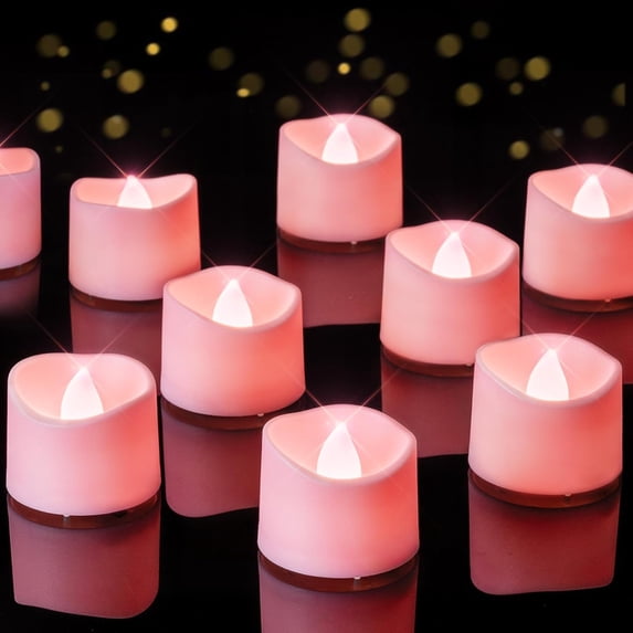 Homemory Pink Tea Lights Candles Battery Operated, 200+Hour Flameless Flickering Fake Electric LED Colored Tealights Candles for Romantic Wedding Decor, Showers, Proposal, Valentine's, 24-Pack