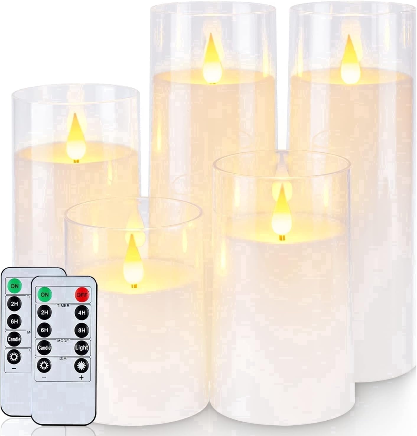 Homemory Flameless Pillar Candles Modern Battery Operated Acrylic LED with Remote Control and Timer Set of 5