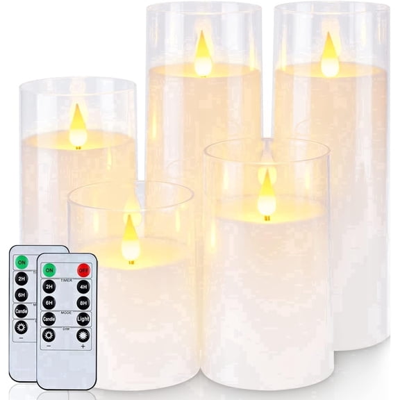Homemory Flameless Pillar Candles Modern Battery Operated Acrylic LED with Remote Control and Timer Set of 5