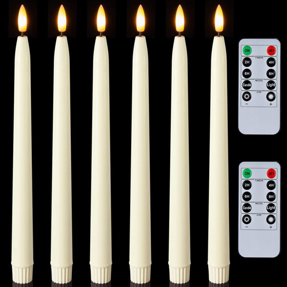 Homemory Real Wax LED Flameless Taper Candles with Remote Timer, 9.6 Inches Ivory Fake Candlesticks, Dripless Battery Operated Window Candle with 3D Flickering Flame for Fireplace Xmas Halloween