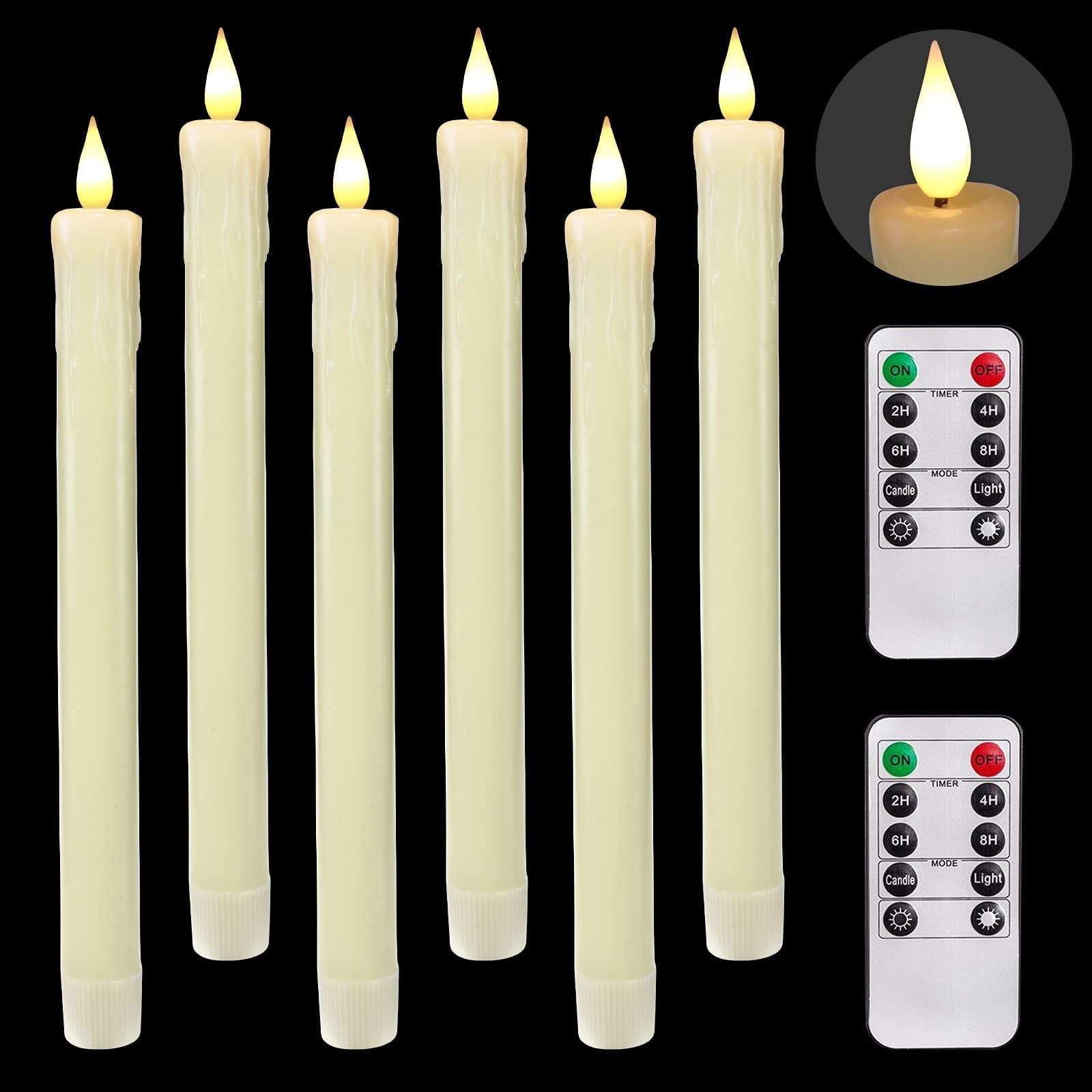 Ivory LED Flameless Taper Candles with Remote Timer, 9.6 Inches