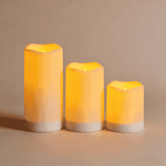 Homemory Solar Flameless Pillar Candles, Outdoor Waterproof, Dusk to Dawn, Rechargeable, Set of 3