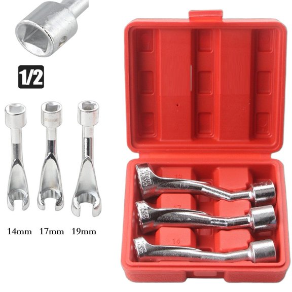 Homena 1/2inch Drive Fuel Injector Line Injection Socket 14/17/19mm Open End Wrench Fuel Injection Pipe Socket Wrench For Car Repair