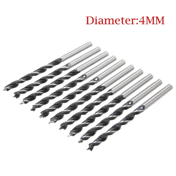 Homena 10pcs 75mm Woodworking High Carbon Steel Spiral Drill Bit Wood Drill With Center Point Wood Drill Bit Set 4mm Diameter