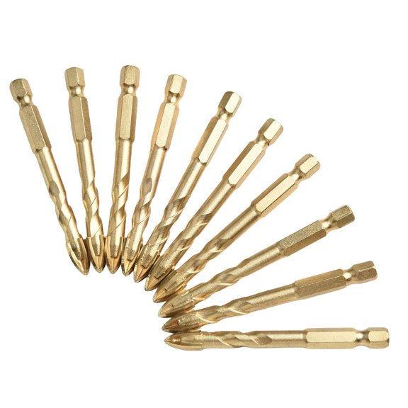 Homena 10pcs Cross Hex Tile Drill Bits Set Hard Alloy Triangle Drill Bit Tool For Glass Ceramic Concrete Brick Hole Opener