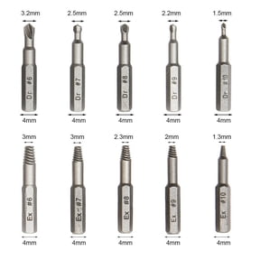 Homena 10pcs Damaged Screw Extractor-Drill Bit Set Stripped Screw Extractor-Kit For Broken Bolt Extractor Remover Tool 4mm 6.35mm
