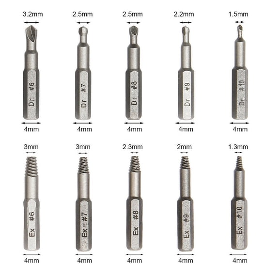 Homena 10pcs Damaged Screw Extractor-Drill Bit Set Stripped Screw Extractor-Kit For Broken Bolt Extractor Remover Tool 4mm 6.35mm