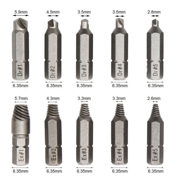 Homena 10pcs Damaged Screw Extractor-Drill Bit Set Stripped Screw Extractor-Kit For Broken Bolt Extractor Remover Tool 4mm 6.35mm