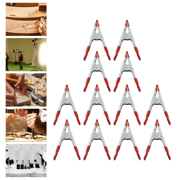 Homena 12pcs 4inch Metal A-shaped Clip Heavy Duty Spring Clamps Crocodile Clip Red Plastic Tips Tool Clips Grip Holder Home Improvement