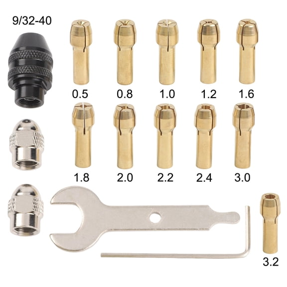 Homena 16pcs Drill Chuck Collet Set Metal Nuts With Open-end Spanner L-wrench Kit 0.5-3.2mm Electric Drill Bit Collet For Rotary Tools