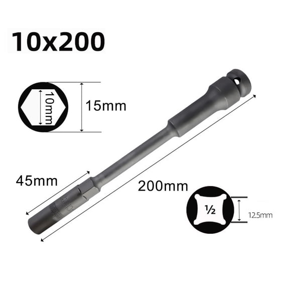 Homena 1PCS 8-19mm Thin Wall Socket Wrench For 1/2'' Square Drive 200mm Hex Nut Socket Wrenches For Automobiles Hardware Accessories