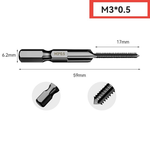 Homena 1PCS Tap Drill Bit Hex Shank HSS Threaded Bit Screw Machine Compound Tap Hex Shank Thread Metric Tap For M2.5/3/4/5/6/8/10/12