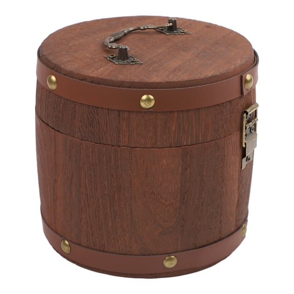 Homena 1pc Portable Tea Wood-Barrel Canister Antique Mini Wooden-Barrel Storage Box Home For Tea Leaf Coffee Flour Beans