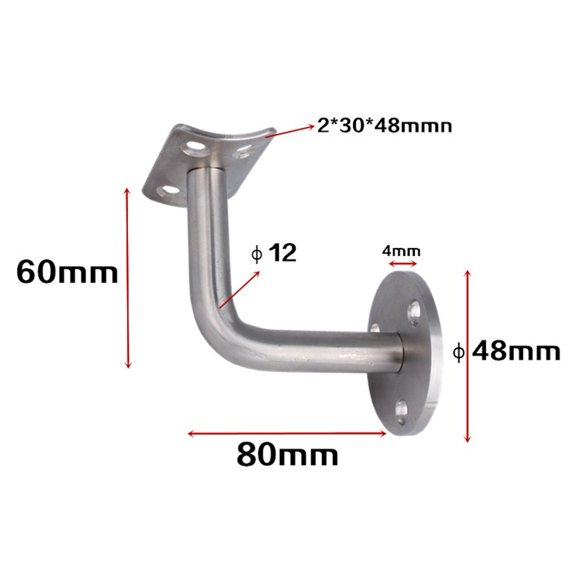 Homena 1pcs 60X80MM Silver Stainless Steel Handrail Bracket Wall Mounted Bracket Support Hand Rail Stair Railing Guardrail Accessories