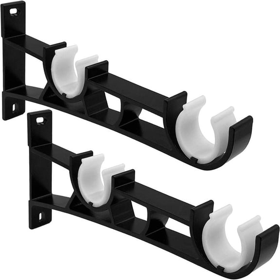 Homena 2 Black Heavy Duty Aluminum Double Curtain Rod Brackets for Window Curtain Rods