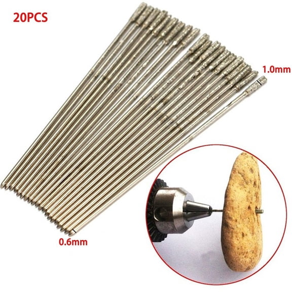Homena 20Pcs 40mm Mini Drill Bits 0.6mm Shank Diamond Stone Hand Drill Bit Jewelry Craft Hand Manual Drill Woodworking Tools