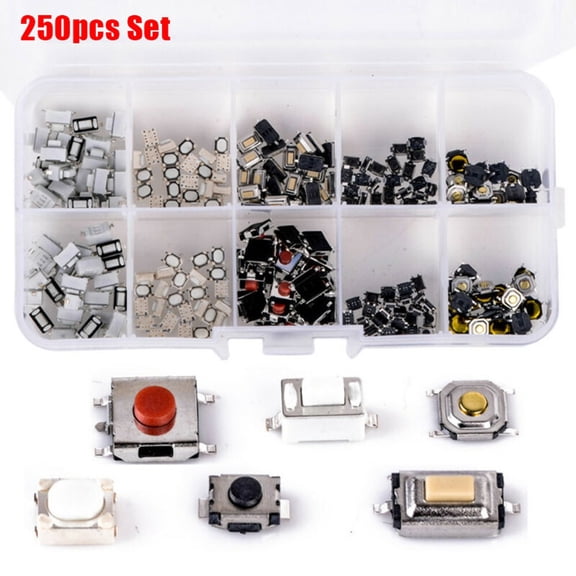 Homena 250pcs-10 Types Tact Tactile Push Button Micro Switch Car Remote Key Microswitch