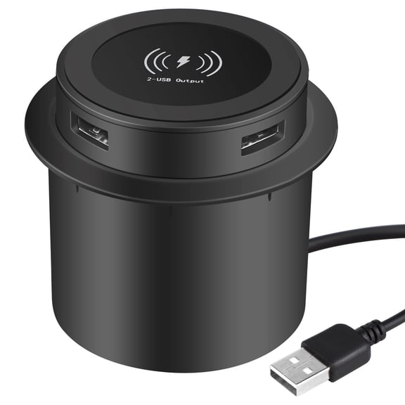 Homena 3 in 1 Countertop Built In Wireless Charger with Hidden Block and 2 USB Sockets 5V2A for Desk and Furniture Integration