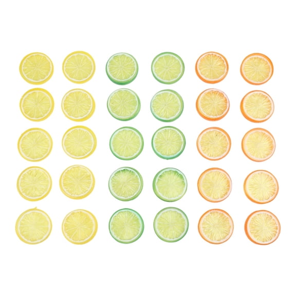Homena 30Pcs Plastic Fake Lemon Slices Simulation Fruit Model Lime Filling Artificial Plastic Lemon Patches Decoration Photography Prop