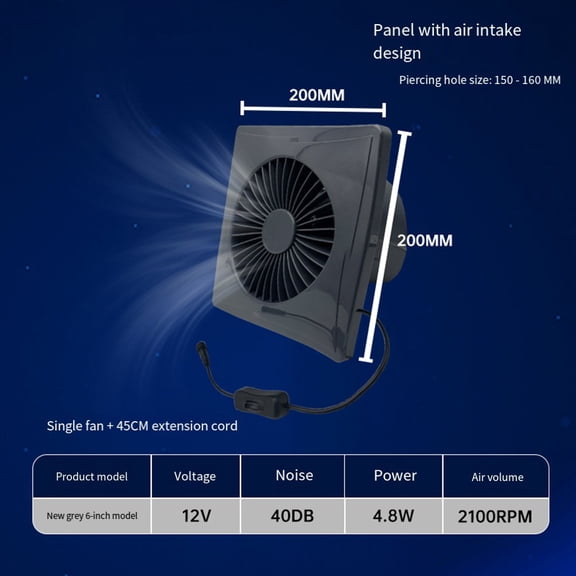 Homena 4/6/8-inch 12V Solar Panel With Range Hood, Suitable For Window And Wall Fans, Energy-saving DC Solar Exhaust Fan Ventilator