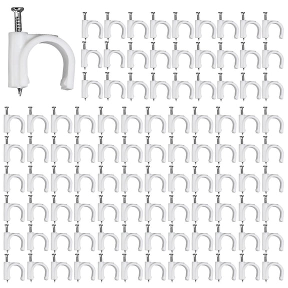 Homena 400pc Round Cable Clips With Nail 8mm Cord Holder Wall Mount Clip Tacks Easy To Use, Route Cables Along Baseboards