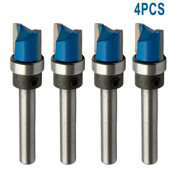 Homena 4pc 6mm 45mm Shank Flush Trim Router Bit Blade Template Pattern Bit Bearing 1/4\"Straight End Mill For Woodworking Dia 12mm Set
