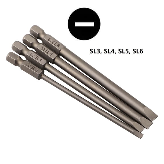 Homena 4pcs 100mm Long Screwdriver Bits Set For Torx Hex Head Cross Flat Head Slotted Tip 1/4 Inch Hex Shank Electric Screwdriver Bits
